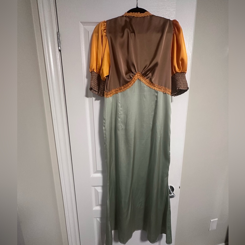 Never Fully Dressed Green and Gold Satin Maxi Dress - Picture 4 of 4